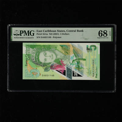 【亘邦集藏】第218期拍卖 - 2021年 东加勒比海5元 PMG 68EPQ DA851148