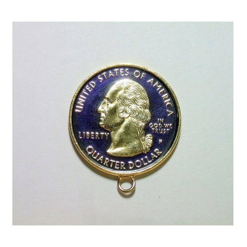 纯手工 美国1999年特拉华州 华盛顿琅彩镀金高浮雕精制币章吊坠 25MM