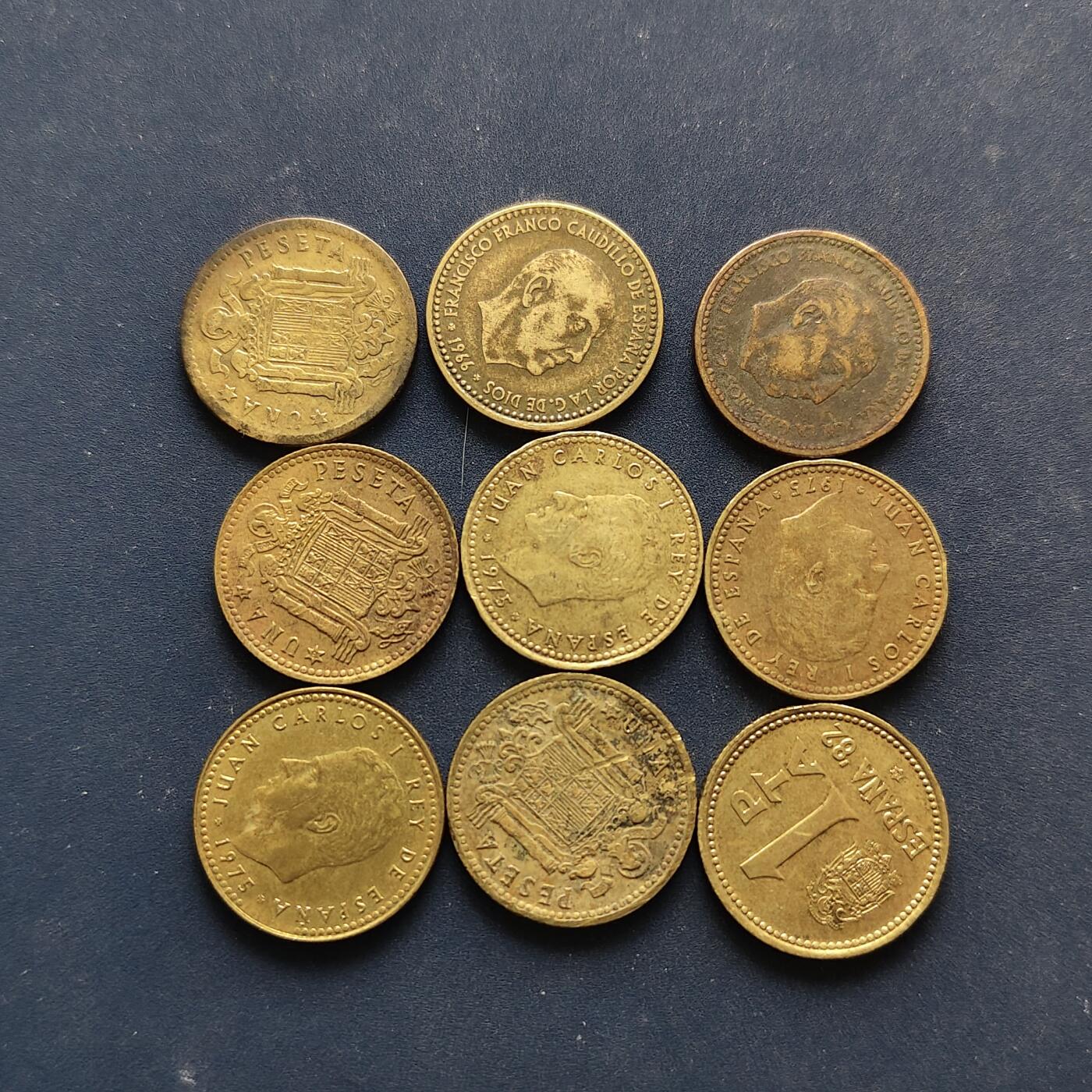 【全场包邮】纯粹捡漏拍494场 西班牙各年份1比塞塔9枚一组