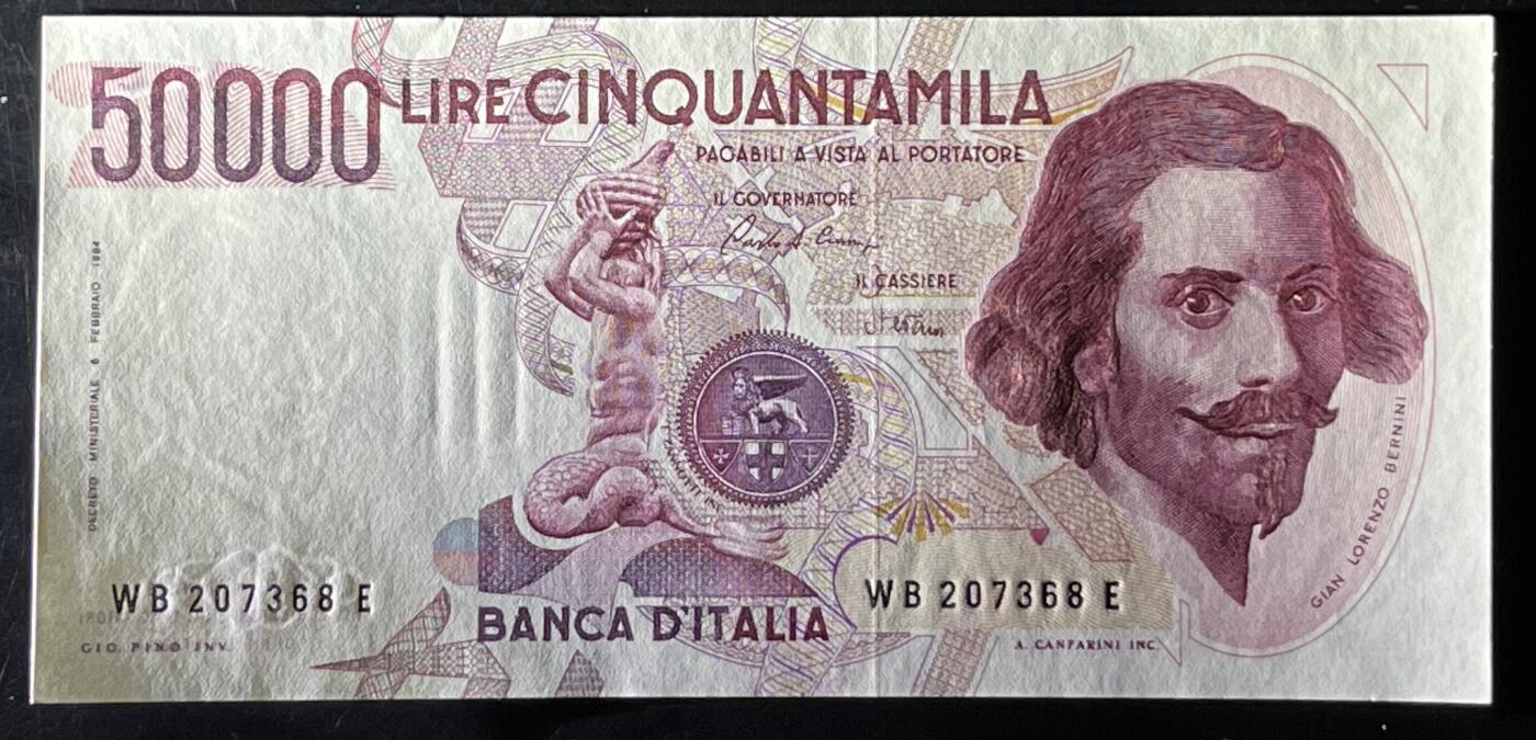 小福收藏拍卖第199期 裸钞场 本期有多张豹子号靓号 瑞士1000法郎 经典提香 毛里求斯首发年大全套 白俄罗斯5000000卢布 苏里南10000盾  爱沙尼亚  苏丹 西班牙 保加利亚 古巴等多国精美纸币 意大利 1984年 50000里拉 首版 贝尔尼尼 尾8 unc