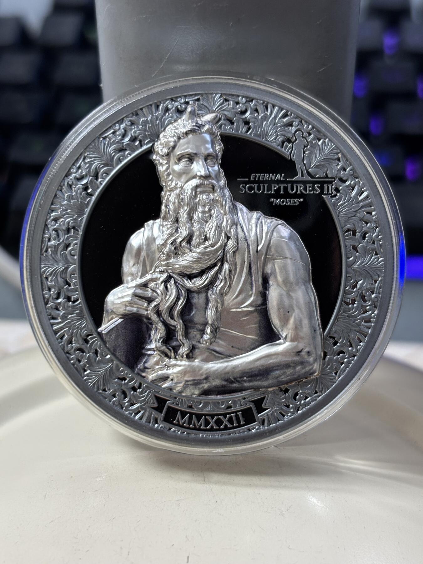 第188期拍卖 帕劳2022年永恒的雕塑系列《梅瑟》3盎司纪念银币，499银，发行量999枚