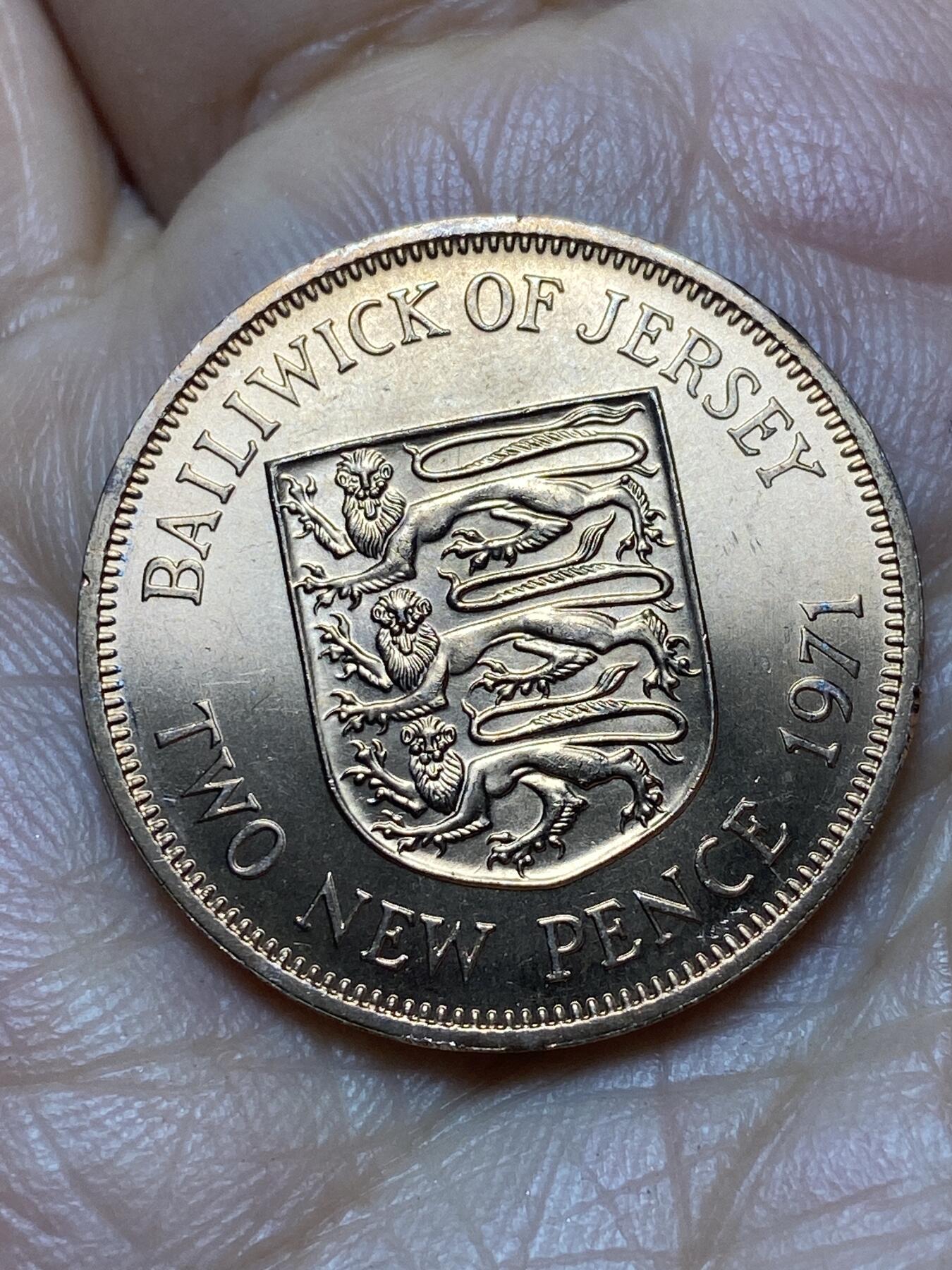 2026年第七场(总第一百七十六场）外国好品散币场(免佣金) 原光好品–英属泽西岛🇯🇪1971年2新便士(伊丽莎白二世中年花冠，十进制第一套首发年)