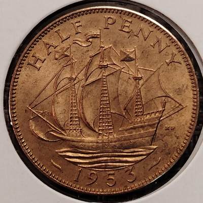 布加迪🐬～世界钱币(上海)🌾第 269 期 /  各国套币和散币 - 英国🇬🇧 1953年 1/2便士