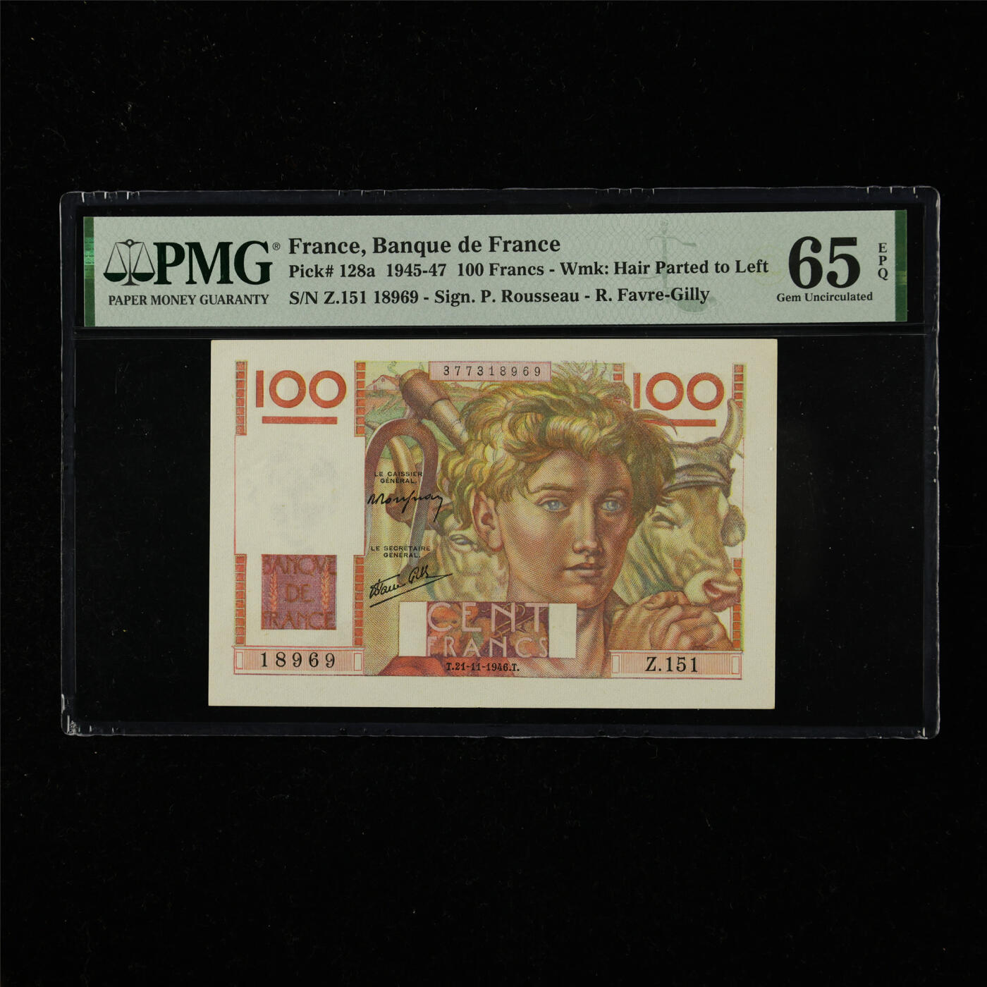 【亘邦集藏】第218期拍卖 1945-47年 法国100法郎 PMG 65EPQ Z.151 18969