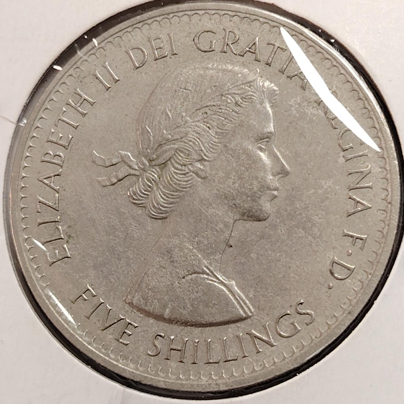 布加迪🐬～世界钱币(上海)🌾第 269 期 /  各国套币和散币 英国🇬🇧 1960女王纽约博览会纪念5先令幸运克朗币