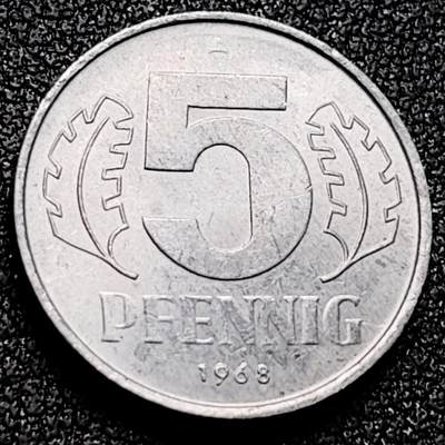 泉币菌-第170场- 精品福利场 - 民主德国 东德 1968年首发年5芬尼 铝币19mm 