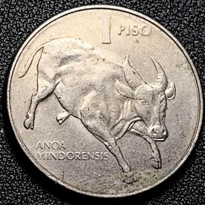 泉币菌-第170场- 精品福利场 - 公牛 菲律宾1比索硬币 直径29MM 1985年