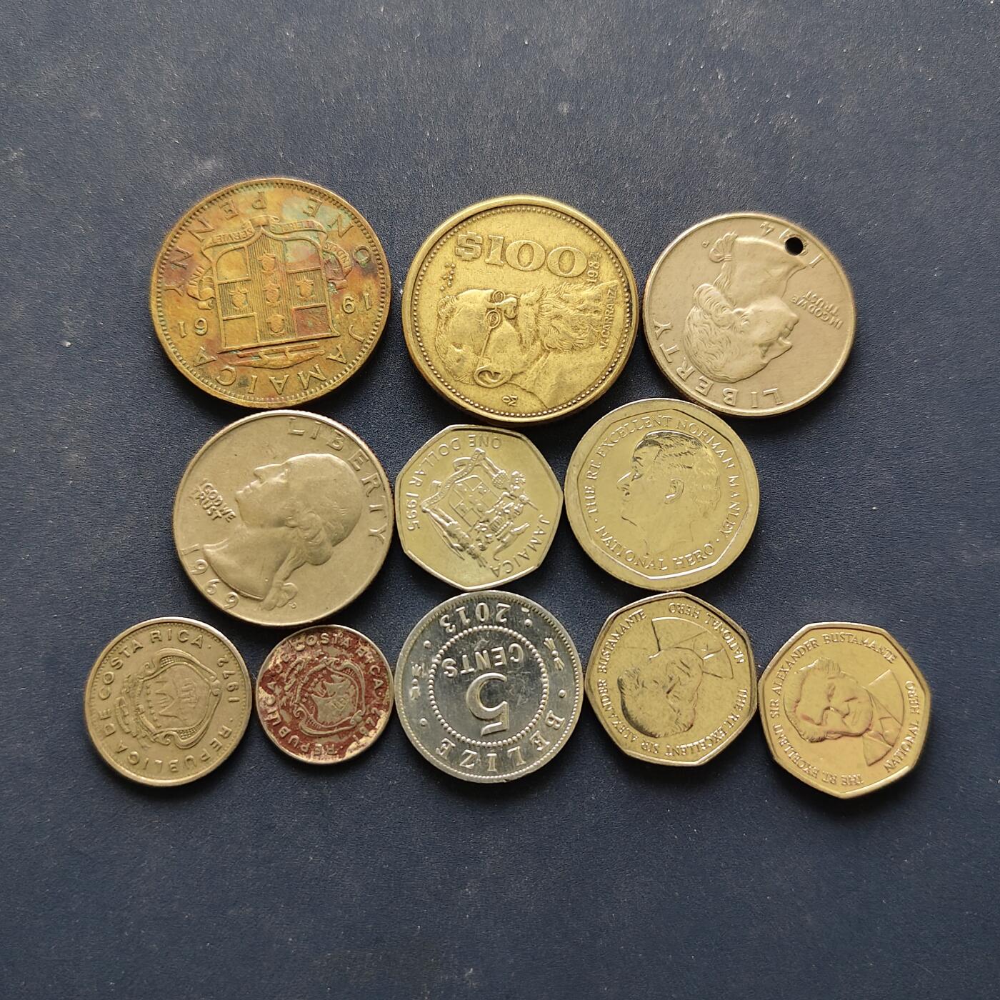 【全场包邮】纯粹捡漏拍494场 美洲各国各年份散币11枚一组-美国+墨西哥+牙买加+哥斯达黎加+伯利兹