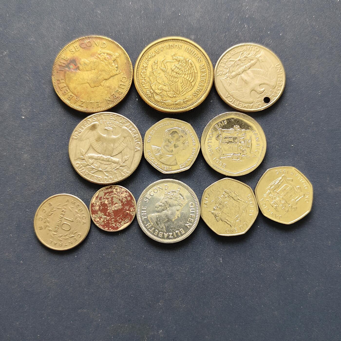 【全场包邮】纯粹捡漏拍494场 美洲各国各年份散币11枚一组-美国+墨西哥+牙买加+哥斯达黎加+伯利兹