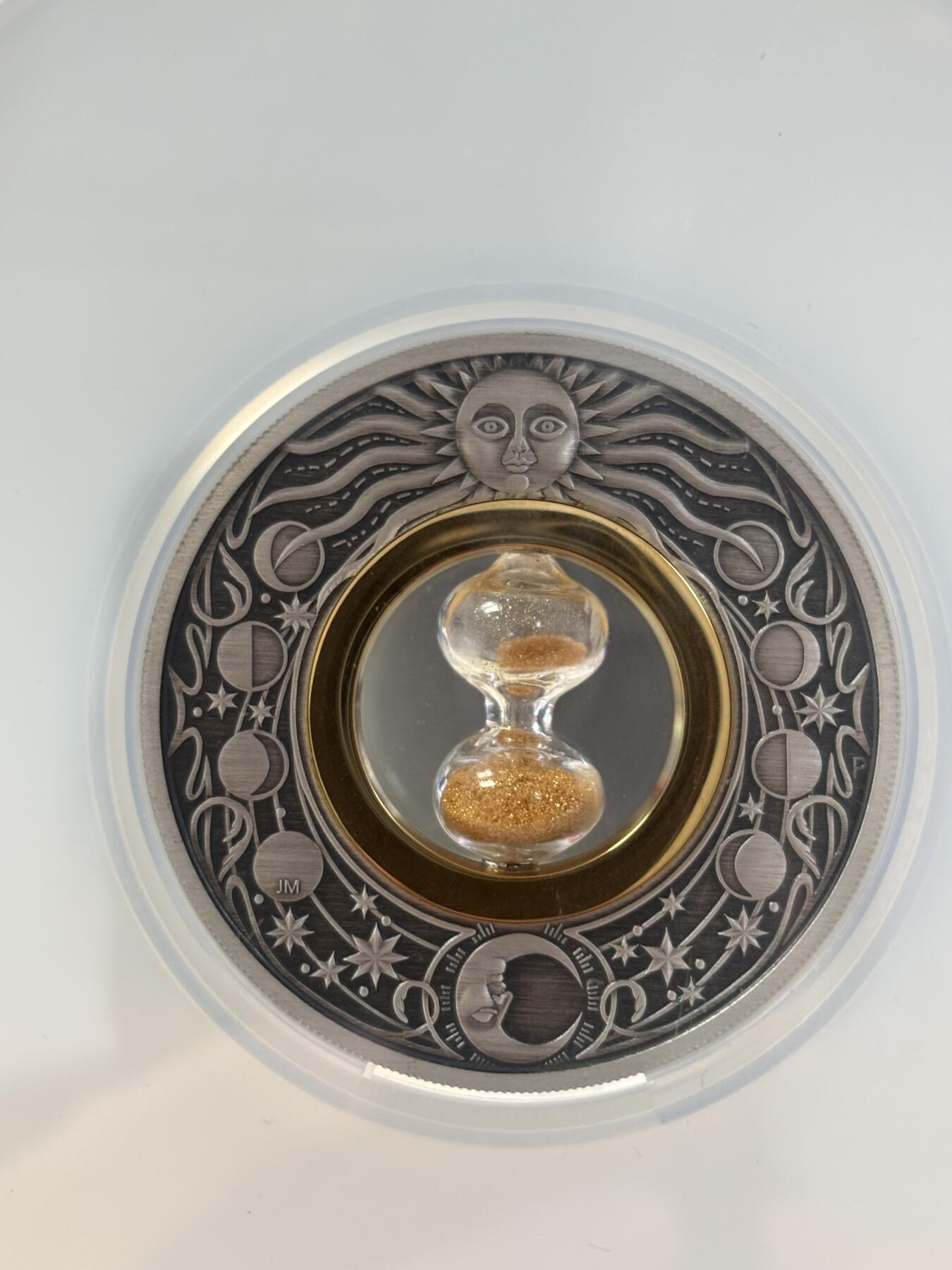 第188期拍卖  图瓦卢2021年镶嵌计时沙漏2盎司仿古纪念银币NGC-MS70首无盒无证书，999银，发行2500枚