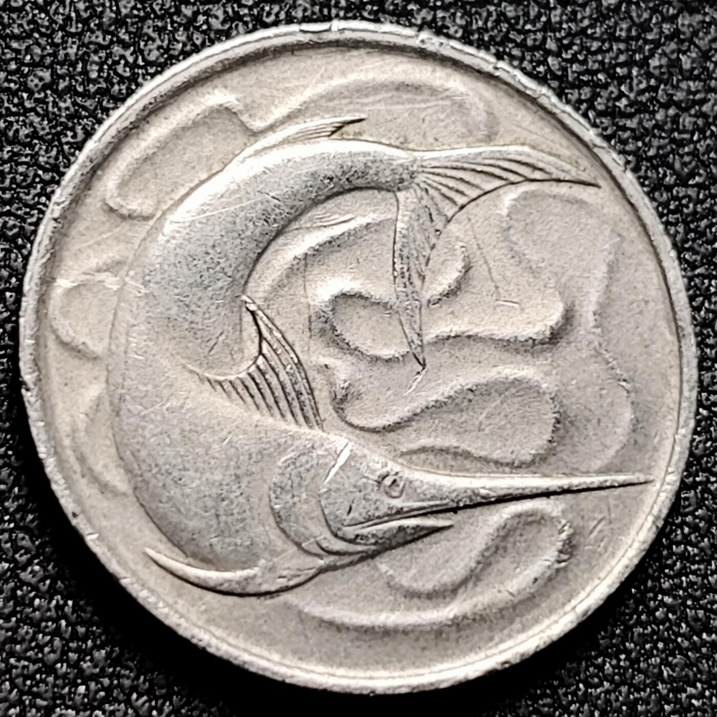 泉币菌-第169场- 精品福利场 高币值 1972年 新加坡20分 海洋动物-剑鱼 24mm  高币值