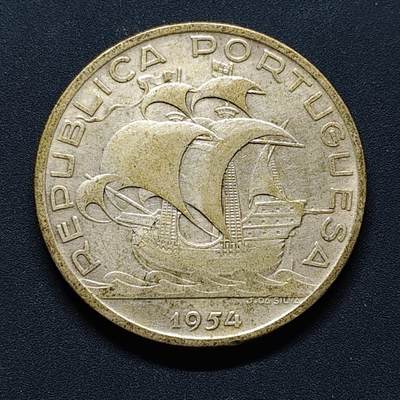 【全场包邮】纯粹捡漏拍494场 - 葡萄牙1954年10埃斯库多帆船银币【30毫米12.5克，纯银价约170元（按20元银价折算）】