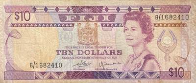 回流0119 - 斐济1986-1995年10元 伊丽莎白二世