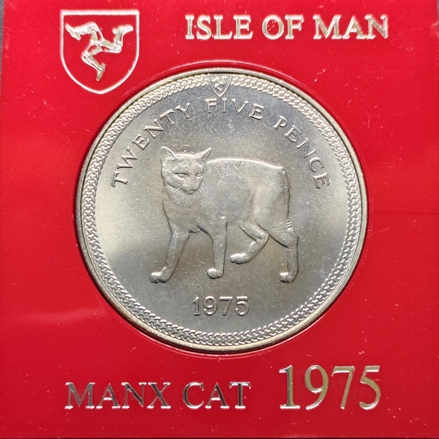 【全场包邮】纯粹捡漏拍494场 马恩岛1975年1克朗曼克斯猫克朗型纪念币-带原卡