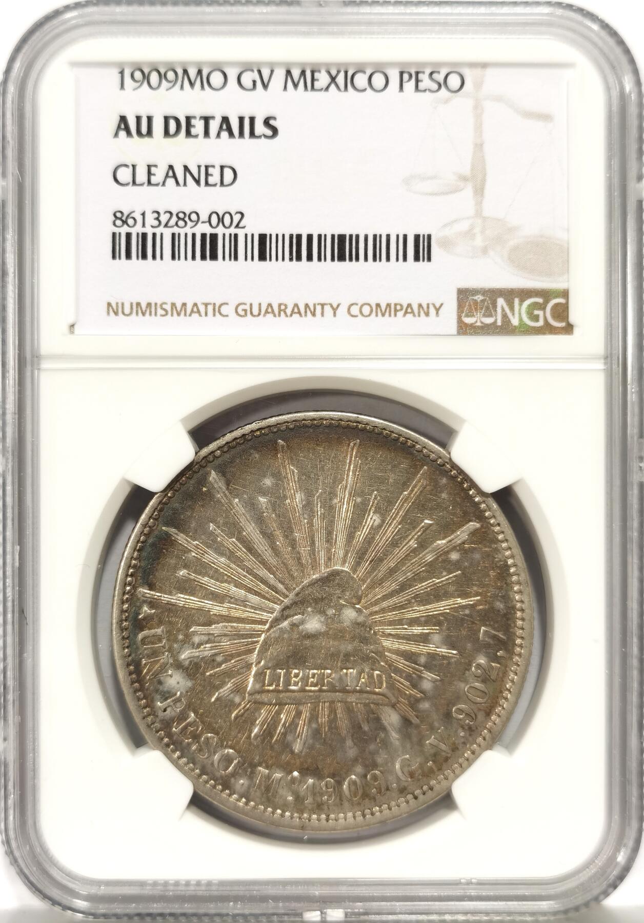 博洋堂世界钱币拍卖第157期（全场包邮） NGC AU 墨西哥1909年MO GV直边鹰洋 带彩无戳好品