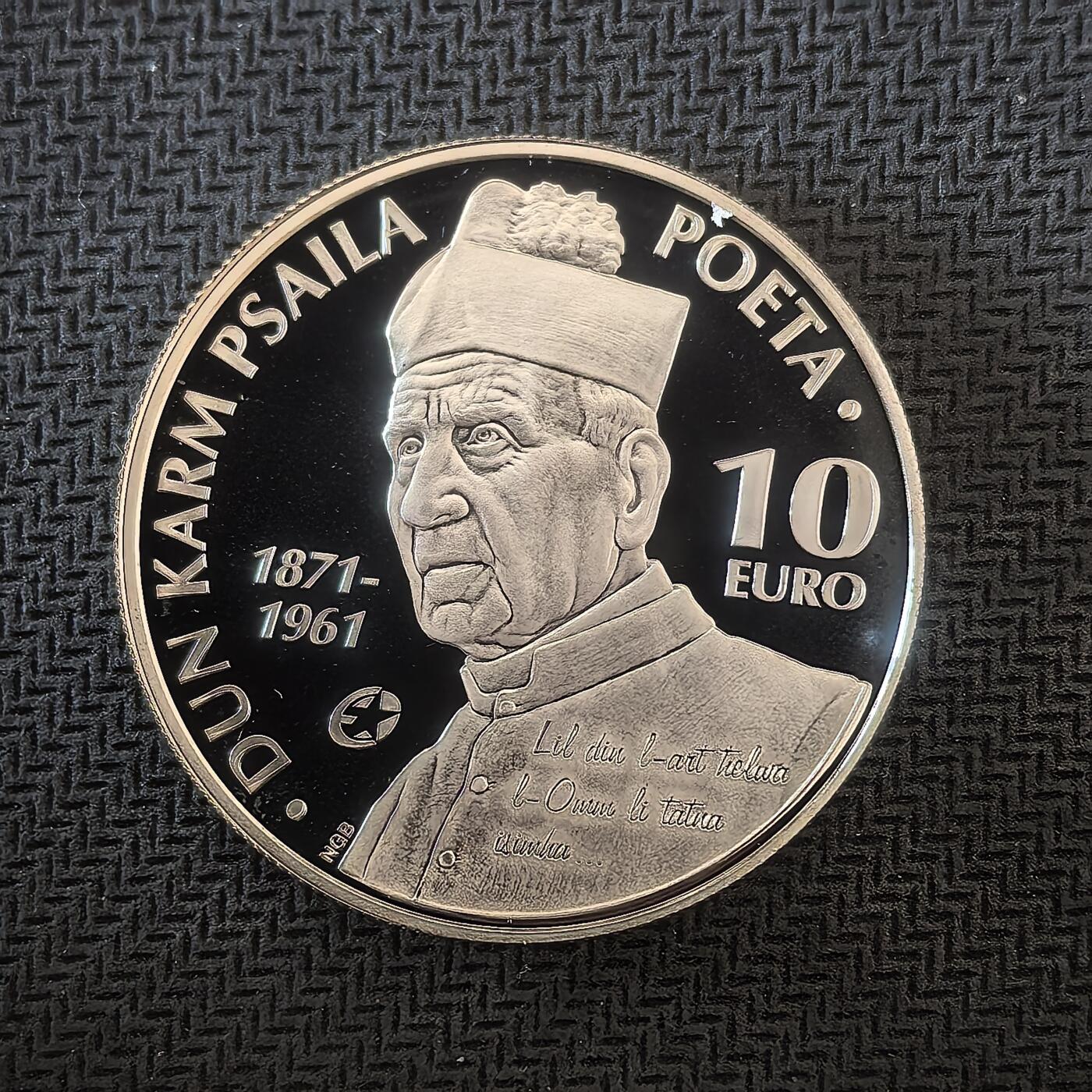 道一币馆币章第一百六十三场 欧洲之星 马耳他2013年诗人邓·卡尔姆·普赛拉10欧元精制银币 28.28g 925s