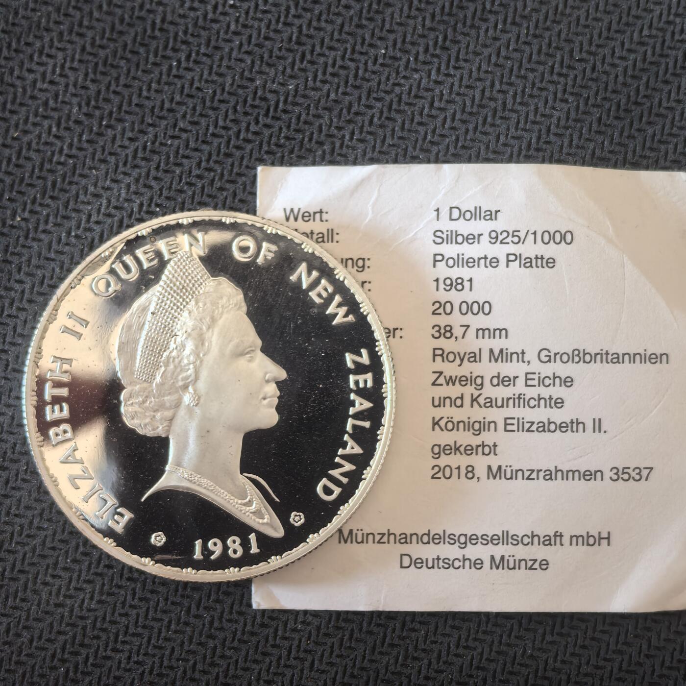 道一币馆币章第一百六十三场 带证书 新西兰1981年1元精制纪念银币  27.2g 925s