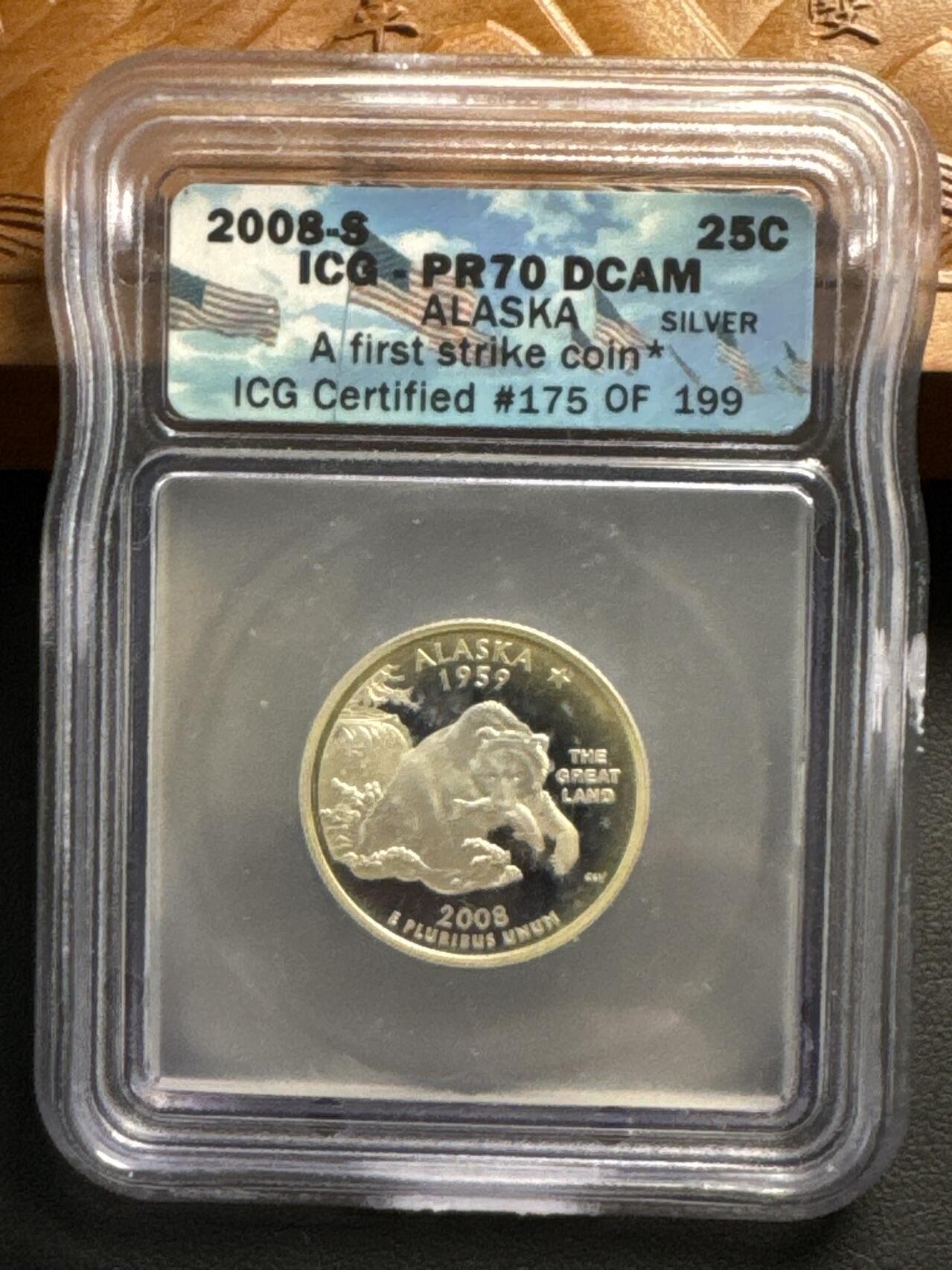 ❤️【币观天下】❤️ 第339期钱币拍卖- 2026.1.16周五晚上6点半场-长期征集拍品 2008年美国“最后的边疆”阿拉斯加州“北极灰熊”银币ICG PR70