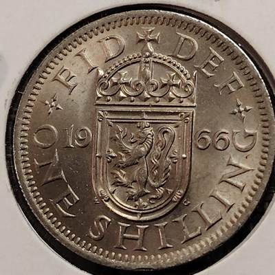 布加迪🐬～世界钱币(上海)🌾第 269 期 /  各国套币和散币 - 英国🇬🇧 1966年 1先令 苏格兰站狮 原光品相