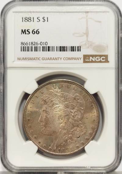 博洋堂世界钱币拍卖第157期（全场包邮） - NGC MS66 美国1881 S 摩根 双面五彩包浆