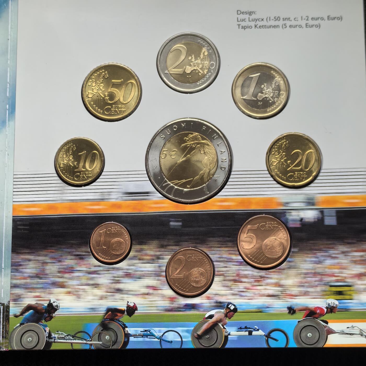 道一币馆币章第一百六十二场 原包装 芬兰2005年残奥会欧元纪念套币九枚套  含5欧元纪念币