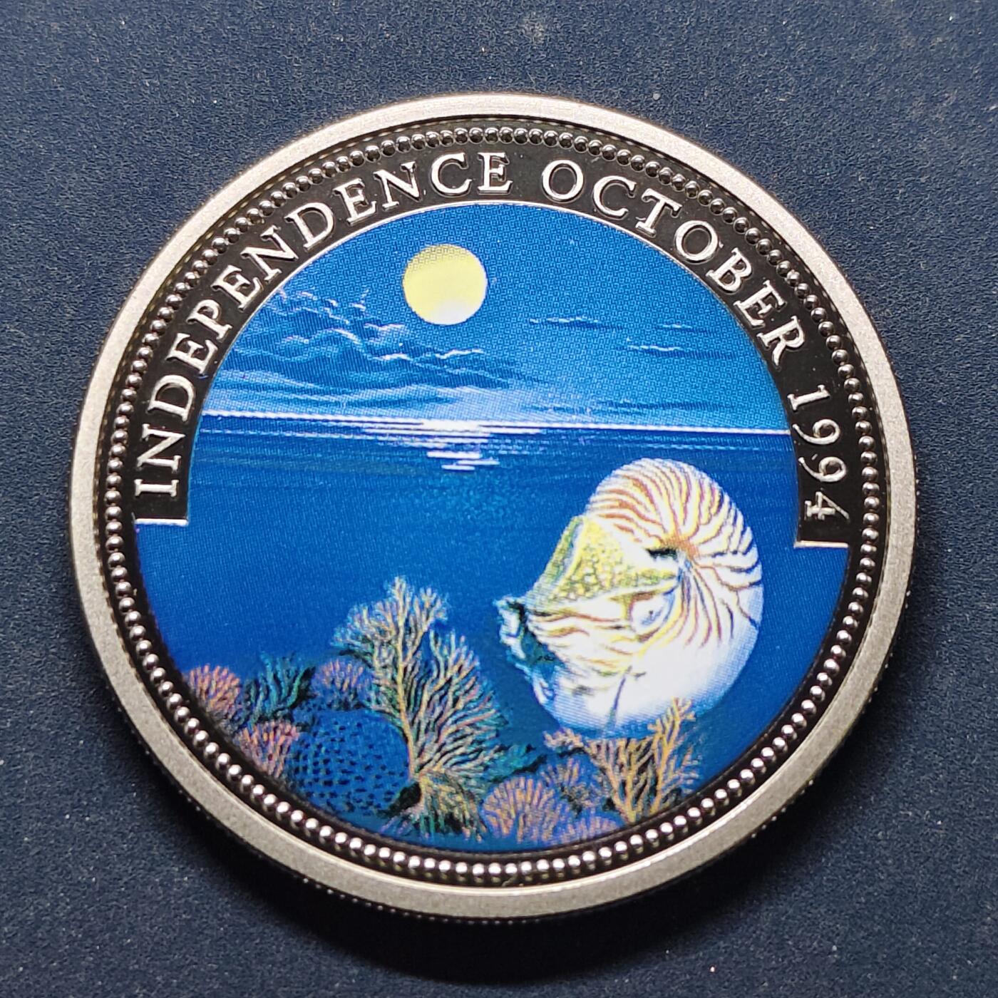 【全场包邮】纯粹捡漏拍494场 帕劳1994年1元独立日彩色精制纪念币