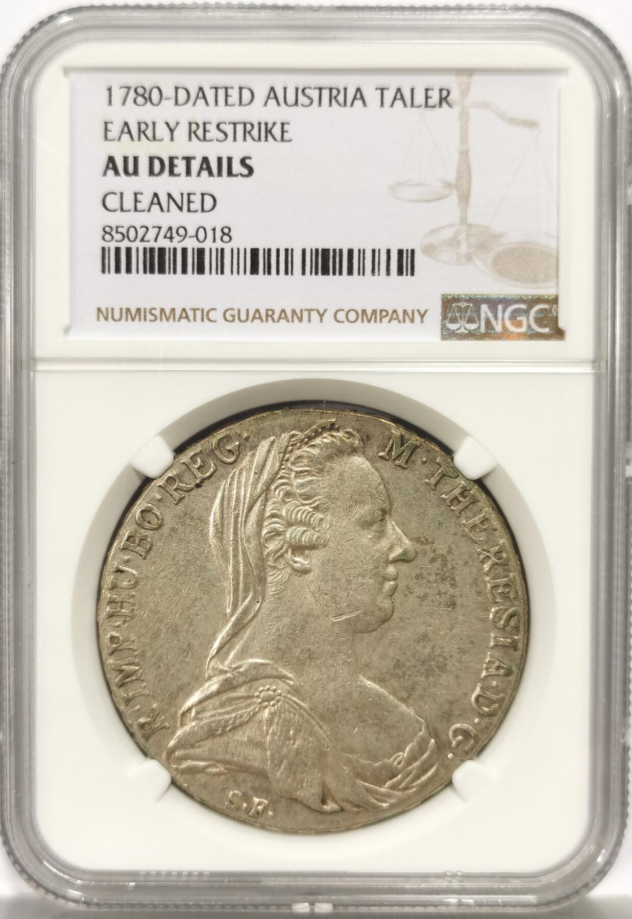 博洋堂世界钱币拍卖第157期（全场包邮） NGC AU 奥地利1780年特蕾莎大奶妈银币，早期后铸版