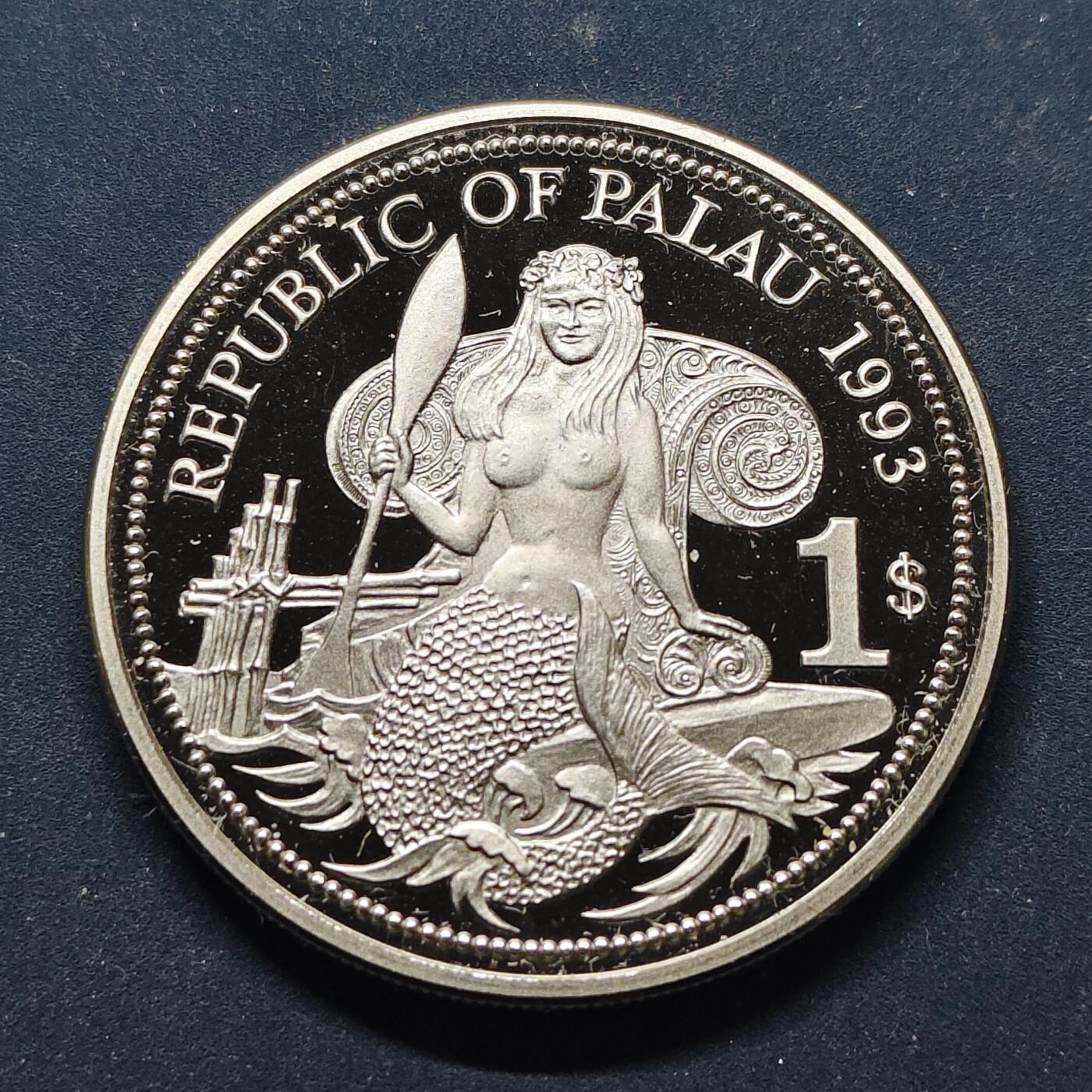 【全场包邮】纯粹捡漏拍494场 帕劳1993年1元《生物多样性公约》海洋保护海景彩色精制纪念币