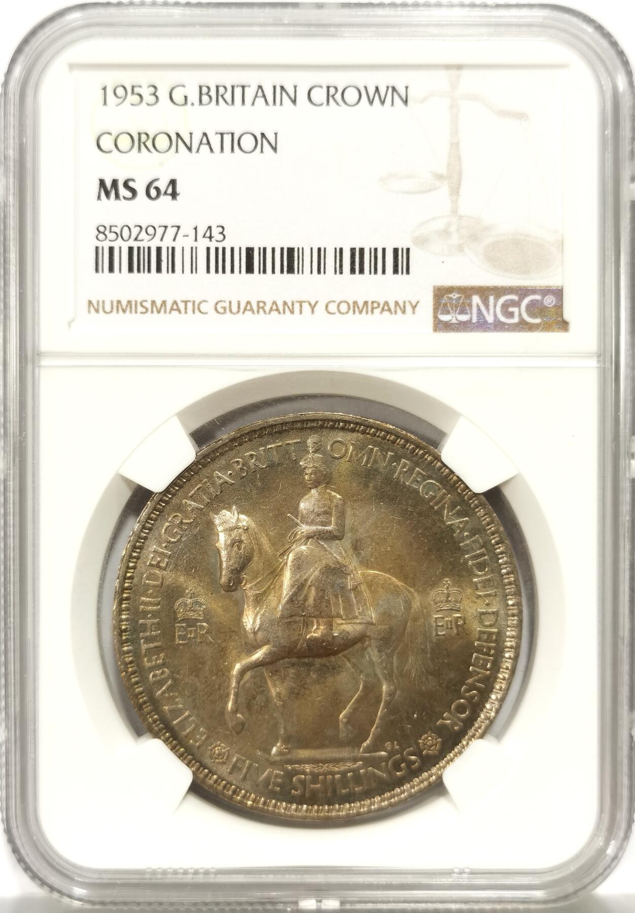 博洋堂世界钱币拍卖第157期（全场包邮） NGC MS64 英国1953年伊丽莎白二世登基纪念克朗