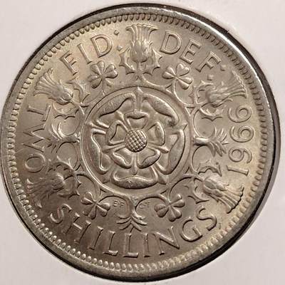 布加迪🐬～世界钱币(上海)🌾第 269 期 /  各国套币和散币 - 英国🇬🇧 1966年 2先令 好品少见