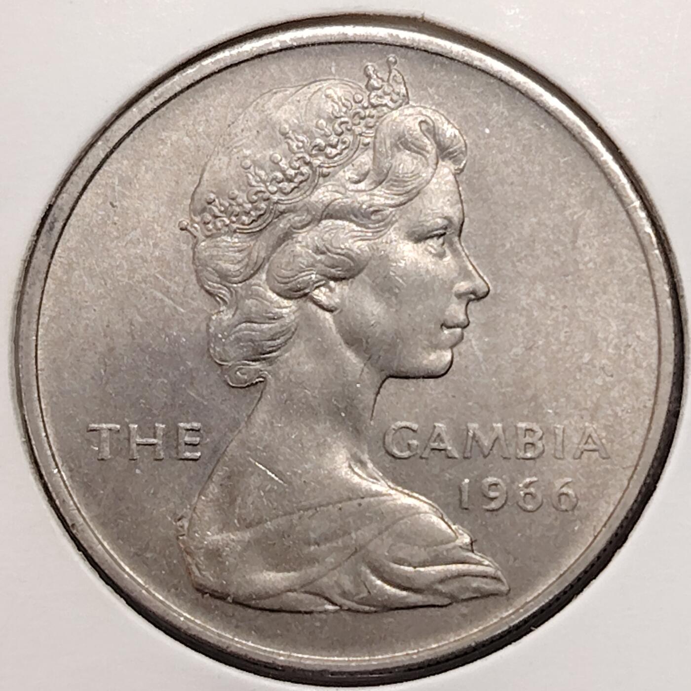 布加迪🐬～世界钱币(上海)🌾第 269 期 /  各国套币和散币 英属冈比亚🇬🇲 1966年 2先令