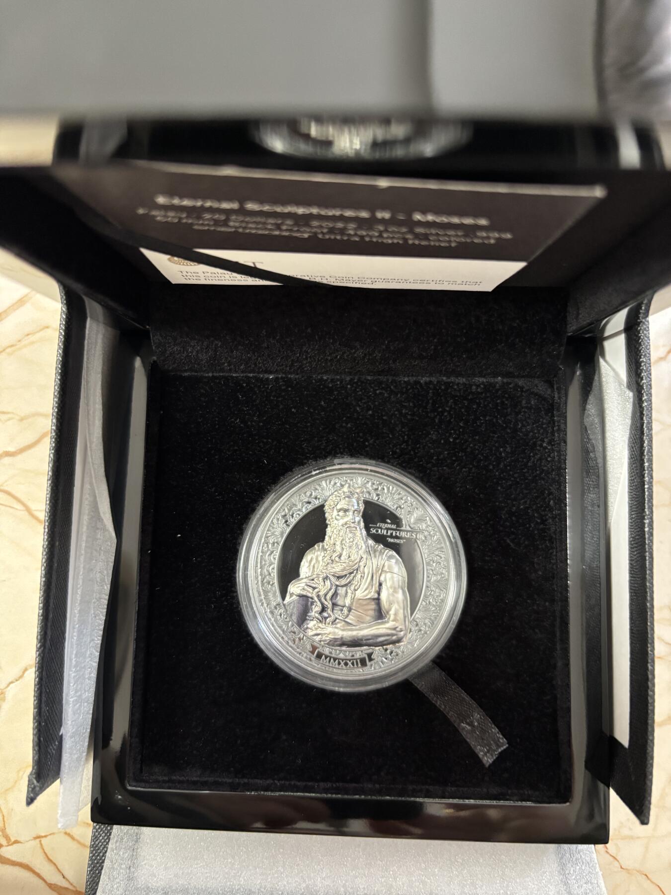 第188期拍卖 帕劳2022年永恒的雕塑系列《梅瑟》3盎司纪念银币，499银，发行量999枚