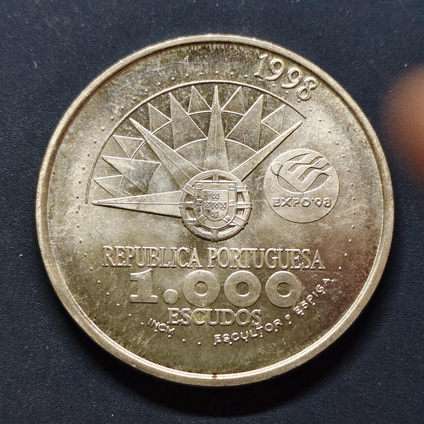 【全场包邮】纯粹捡漏拍495场-持续更新中 【获奖币】葡萄牙1998年1000埃斯库多国际海洋年博览会克朗型纪念银币（最佳克朗币）【40毫米27克，纯银价约270元（按20元银价折算）】