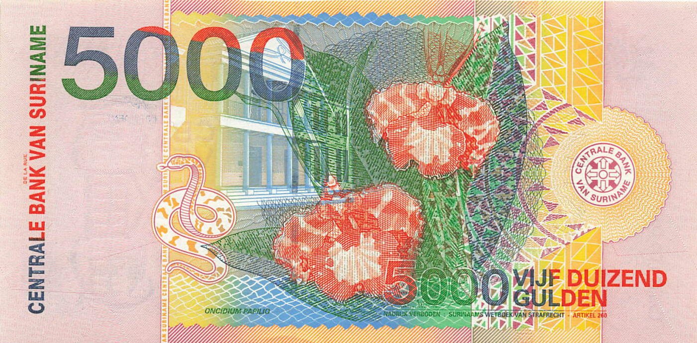 小福收藏拍卖第199期 裸钞场 本期有多张豹子号靓号 瑞士1000法郎 经典提香 毛里求斯首发年大全套 白俄罗斯5000000卢布 苏里南10000盾  爱沙尼亚  苏丹 西班牙 保加利亚 古巴等多国精美纸币 苏里南 2000年 5000盾 无47 unc