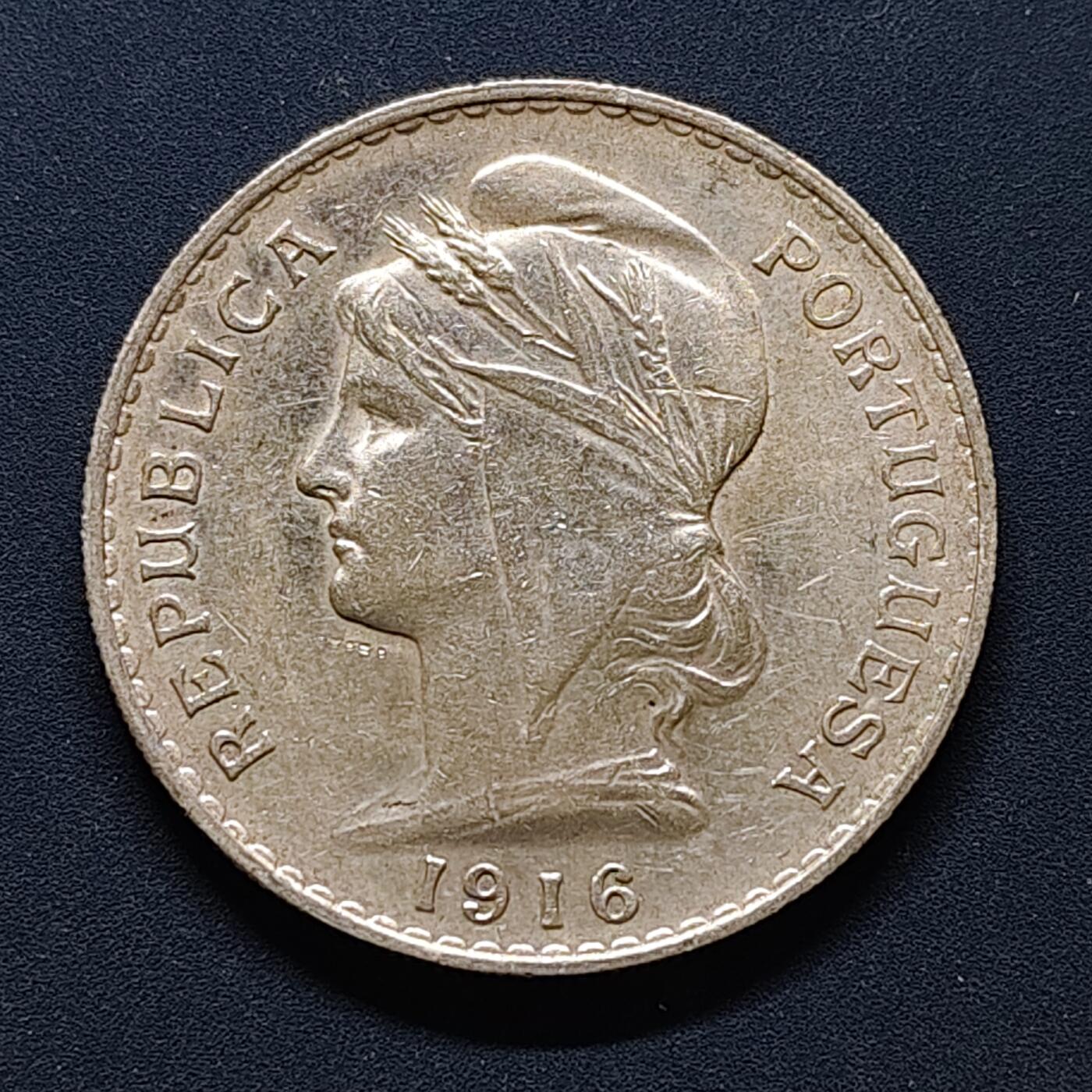 【全场包邮】纯粹捡漏拍494场 葡萄牙1916年女神50分银币【30毫米12.5克，纯银价约209元（按20元银价折算）】