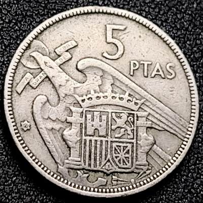 泉币菌-第170场- 精品福利场 - 西班牙1957首发年5比塞塔 弗朗哥鹰徽 铜镍 23mm 