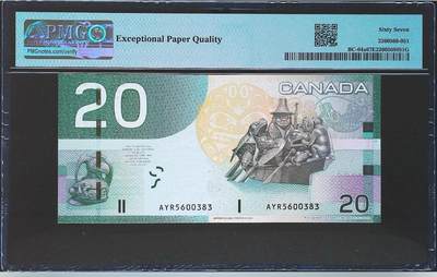 第一张IBNS获奖钞 2004加拿大20加元 首发冠AYR 无47 第一张IBNS获奖钞 2004加拿大20加元 首发冠AYR 无47