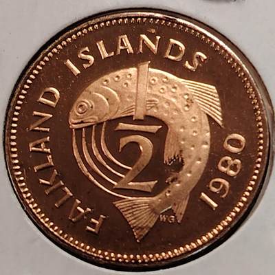 布加迪🐬～世界钱币(上海)🌾第 269 期 /  各国套币和散币 - 福克兰群岛🇫🇰 1980年 1/2便士 精致币