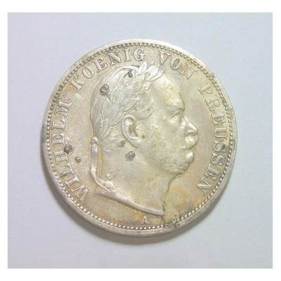 【旋风钱币】1月17日19:00准时开拍 精美欧洲币章、银币银章、第三帝国钱币等 全场包邮！ - 【银】德国普鲁士1866年 威廉一世洋葱头1泰勒银币 极美品