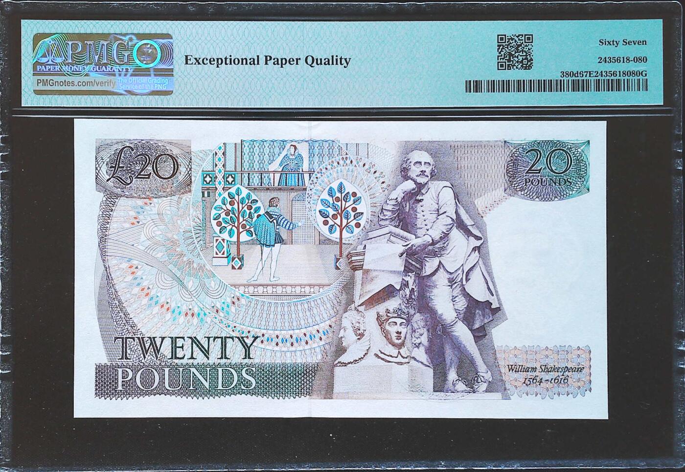 世界靓号纸钞第八十一期 1984-88年英国英格兰银行20镑 全程无47 PMG67 超高分 亚军分