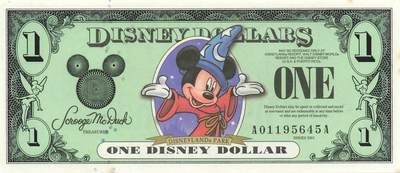 小福收藏拍卖第199期 裸钞场 本期有多张豹子号靓号 瑞士1000法郎 经典提香 毛里求斯首发年大全套 白俄罗斯5000000卢布 苏里南10000盾  爱沙尼亚  苏丹 西班牙 保加利亚 古巴等多国精美纸币 - 美国 迪斯尼 2001年 1元 A-A 边缘有微黄 unc