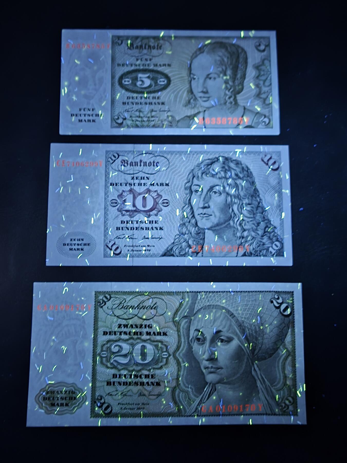 叁拾收藏第34期 德国倒二版3张  UNC（5马克为AU）