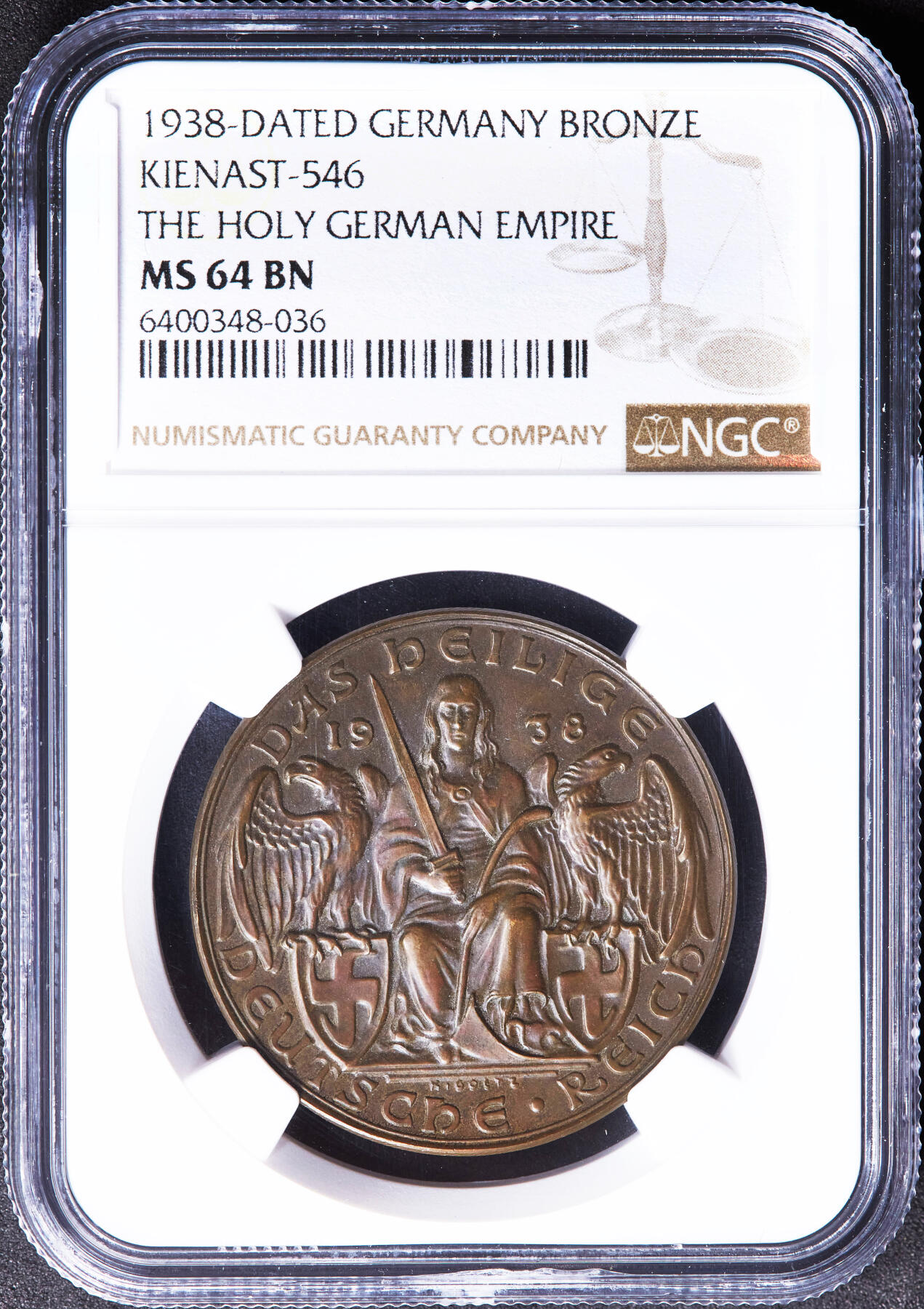 【俄甄集藏】“万象更新、马呈祥瑞”迎新春俄甄精品场-2026年(047)01-21 星期三 晚 19:30 全场包邮 德国第三帝国1938年纪念奥地利合并铜章，NGC MS64，卡尔·哥茨作品，巧克力包浆，铜章稀有