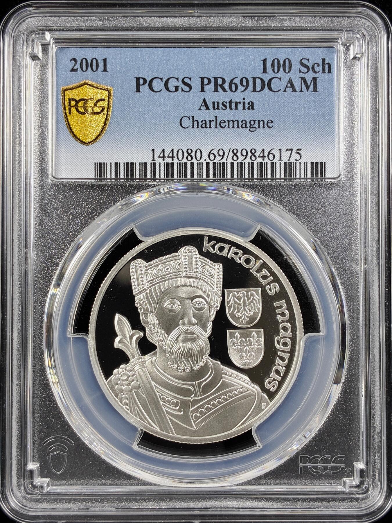 【雨安】【直播拍卖】【第0124期-评级币章】2026-01-17 周六 19:30 [评级现代] Austria 奥地利 100先令 2001年 查理曼 PCGS-PR69DCAM 精制币