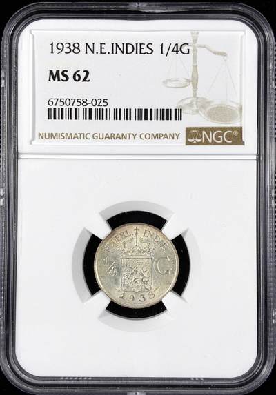 【雨安】【直播拍卖】【第0124期-评级币章】2026-01-17 周六 19:30 - [评级亚洲] Netherlands East Indies 荷属东印度 1/4盾 1938年  NGC-MS62