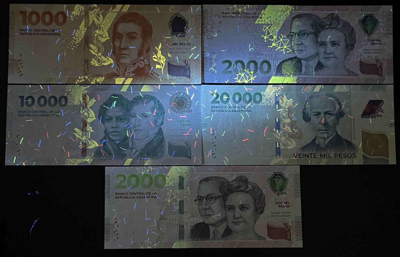 小福收藏拍卖第199期 裸钞场 本期有多张豹子号靓号 瑞士1000法郎 经典提香 毛里求斯首发年大全套 白俄罗斯5000000卢布 苏里南10000盾  爱沙尼亚  苏丹 西班牙 保加利亚 古巴等多国精美纸币 阿根廷 2023-2024年 2000比索（1202E） +1000 2000 10000 20000比索 数3  无47 全同千位号1202A  稀少A首冠  中国代印  5张套 unc