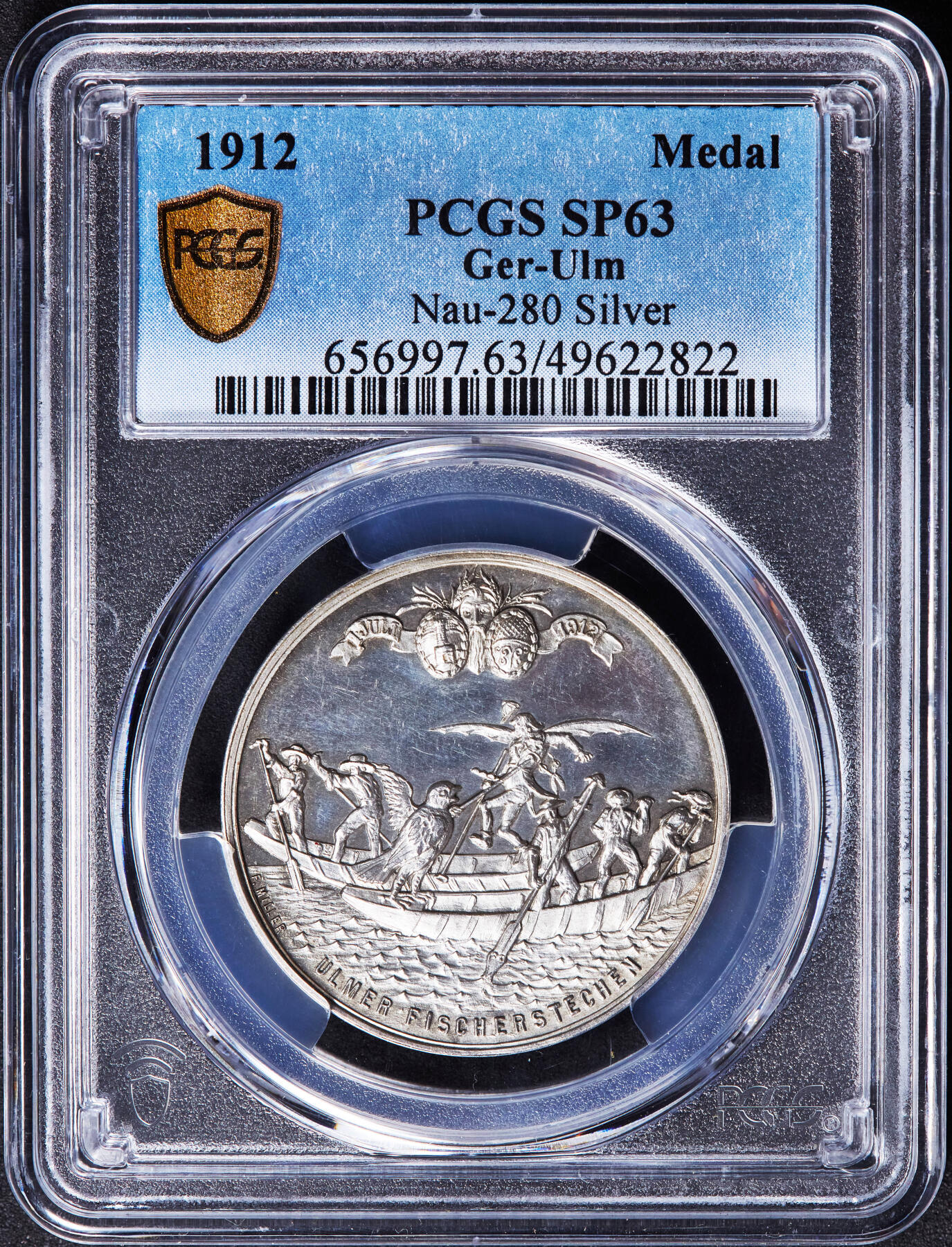 【俄甄集藏】“万象更新、马呈祥瑞”迎新春俄甄精品场-2026年(047)01-21 星期三 晚 19:30 全场包邮 德国乌尔姆1912年纪念多瑙河上的甘斯托尔桥完工银章，PCGS SP63，季军，类精制底板，少见品种