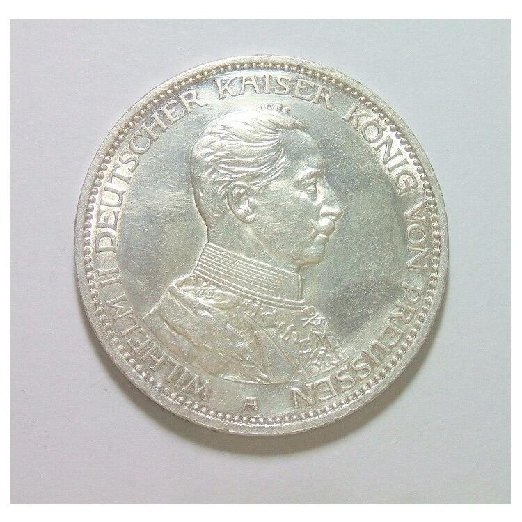 【旋风钱币】1月17日19:00准时开拍 精美欧洲币章、银币银章、第三帝国钱币等 全场包邮！ 【银】德国普鲁士1914年 威廉二世军装3马克银币 带原光