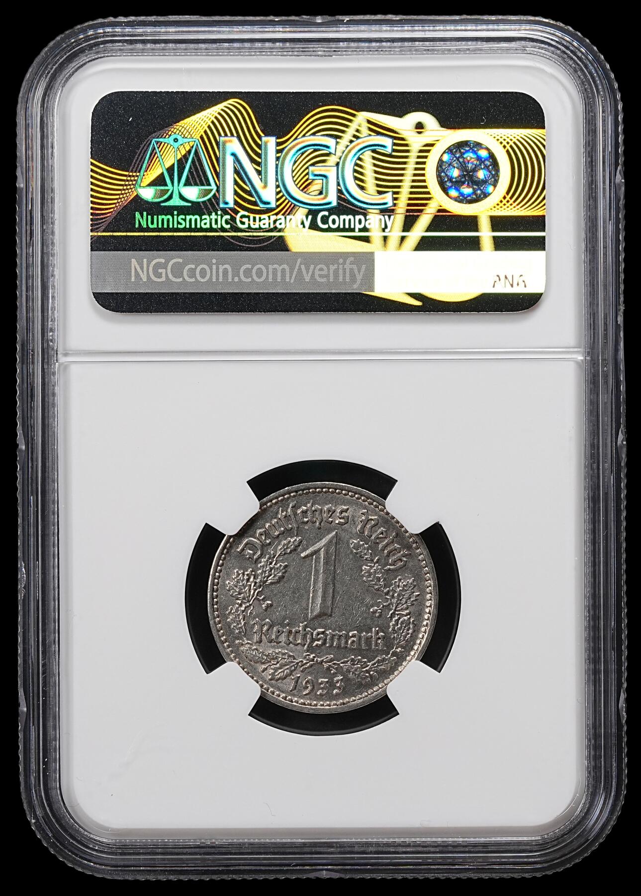 修遠堂世界钱币第101期 NGC MS62 1933年德国1马克 G厂铭 少见的厂铭