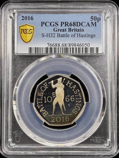 【雨安】【直播拍卖】【第0124期-评级币章】2026-01-17 周六 19:30 - [评级现代] Great Britain 英国 50便士 2016年 黑斯廷斯战役 PCGS-PR68DCAM 精制币